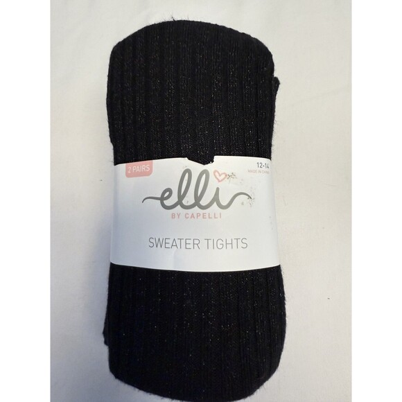 Girls Elli  Capelli 2-Pk Metallic Ribbed & Solid Sweater Knit Tight Blk Sz 12-14 - Picture 1 of 6